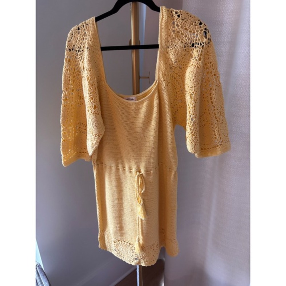 Spell‎ & The Gypsy Collective Yellow Crochet Cotton Mini Dress Tassel Waist- L